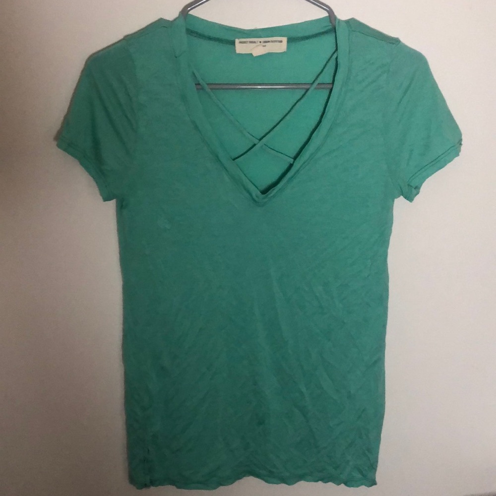 UO Teal cross cross v neck tee